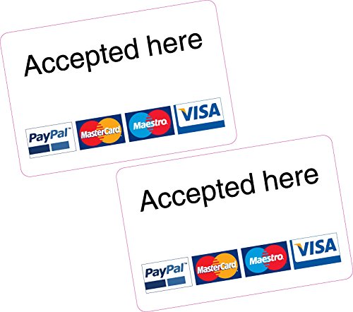 Aufkleber, mit „Accepted here“ Aufschrift, für PayPal-, MasterCard-, Maestro- und Visa-Karten, 2 Stück von Printwhizz Ltd