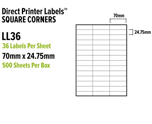 Priory Direct A4-Bogen mit 36 Etiketten, 70 x 24 mm, 500 Blatt von Priory Direct