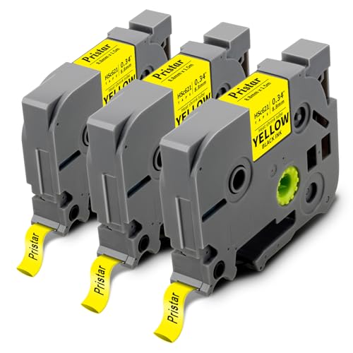 3x Pristar Kompatibel Schrumpfschlauch Ersatz für Brother Ptouch HSe-621 HSe621 HSc-621 8,8 mm Schwarz auf Gelb für Brother PT-E110VP PT-E550WSP PT-E100 PT-E300 PT-D210VP PT-D600 PT-E560BTVP von Pristar