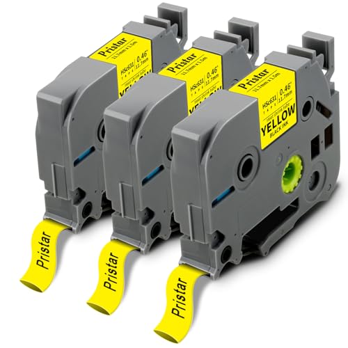 3x Pristar Kompatible Schrumpfschlauch für Brother HSe-631 HSe631 HS-631 Schwarz auf Gelb 11,7mm Etikettenband für Brother P-touch PT-E100 PT-E110 PT-E550W PT-E300 PT-H500LI PT-D210 PT-E560BTVP von Pristar