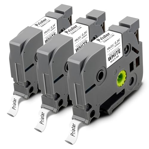 3x Pristar kompatibel Schrumpfschlauch als Ersatz für Brother HSe-221 HSe221 HS-221 Etikettenband Schwarz auf Weiß 8,8 mm für Brother PT-H500 PT-E300VP PT-E500 PT-E110 PT-750W PT-P710BT PT-E560BTVP von Pristar