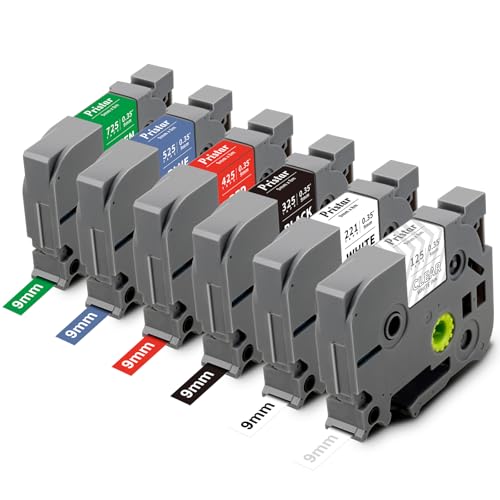6X Pristar 9mm Kompatible für Brother TZe-221 TZe-125 TZe-325 TZe-425 TZe-525 TZe-725 Tze 9mm für Brother PT-H107B PT-P300BT PT-H105 H101TB H200 H101 D210 1830 H101C H100 E100 P700 H100LB E500 von Pristar