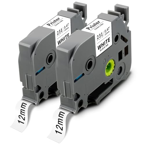 Pristar 2x Kompatibel für Brother P-Touch Bänder, TZc-231 TZ-231 TZe-231 TZe231 TZe 12mm 0.47 Laminated Tze Schriftband für PTouch H100R H100LB H105 H110 H107B D400 D210 E100 D600VP P300BT von Pristar
