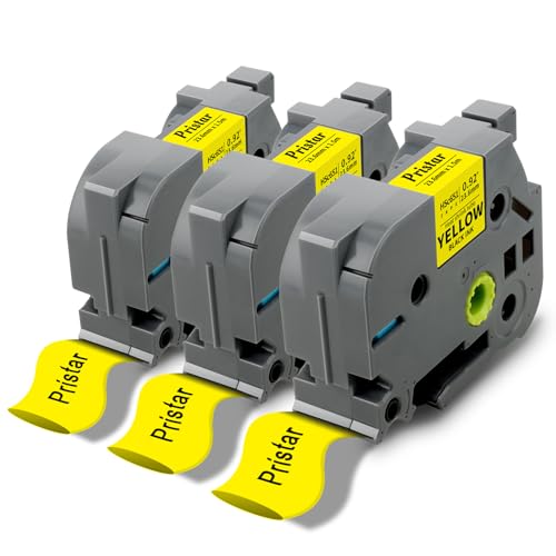 Pristar 3x Kompatibel mit Brother P-Touch Schrumpfschlauch 23,6mm HSc-651 Hse-651 Hse 651 Schriftband für Brother PT-E560BTVP PT-E500VP PT-E510VP PT-E550WVP PT-E800W, Schwarz auf Gelb, 23,6mm x 1,5 m von Pristar