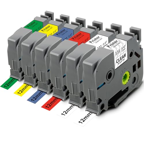 Pristar 6x Kompatible Tze 12mm 0.47 Schriftband für Brother TZe-231 TZe-131 TZe-431 TZe-531 TZe-631 TZe-731 für Brother Ptouch PT-H105 H107B E110 H101C H110 H100LB H100R P710BT D210 D400 D200 D600 von Pristar