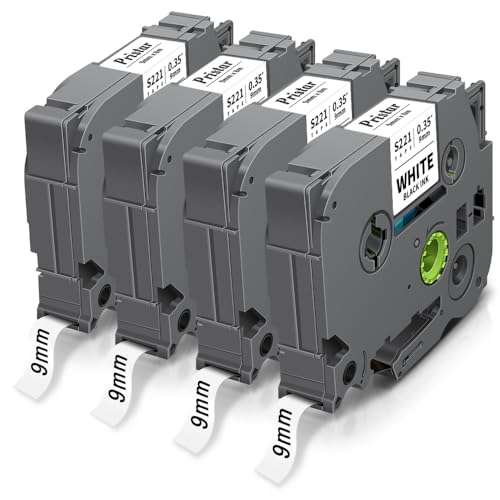 Pristar 9mm Kompatibel Schriftband als Ersatz für TZe-S221 TZeS221 Schwarz auf weiß Strong Adhesive Etikettenband für H100LB E110 H107B H100R D210 H200 H110 P710bt D400 1000 1250 von Pristar