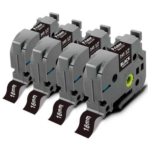 Pristar Kompatibel 18mm Schriftband als Ersatz für TZe-345 TZe345 TZ-345 TZe laminierter Etikettendrucker für Brother PT-D400 D400VP PT-P750W PT-D600VP PT-D600 PT-P700 2430 D450VP Weiß auf Schwarz von Pristar