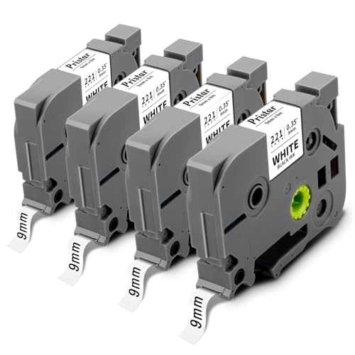 Pristar Kompatibel 9mm Schriftband als Ersatz für Brother TZe-221 TZe221 TZ-221 TZe für PT-H100LB PT-D400 PT-H105 PT-D200BWVP PT-1010 PT-H110 PT-H100R PT-H101 PT-H107B PT-D210 Schwarz auf Weiß 4 Pack von Pristar