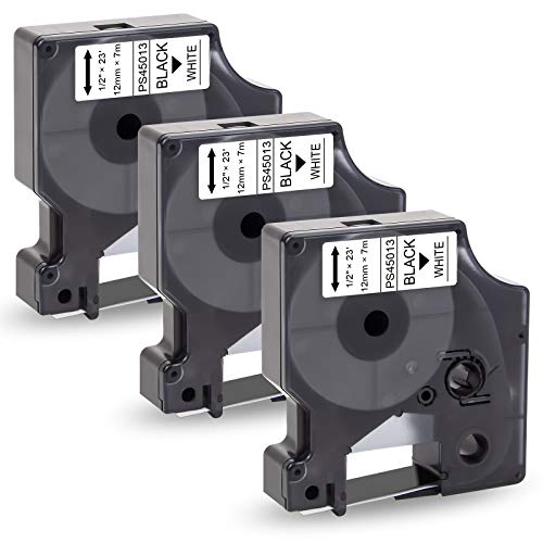 Pristar Kompatibel Etikettenband für D1 45013 S0720530 12mm Schwarz auf Weiß Schriftband für LabelManager 160 210D 280 360D 420P 450 400 500TS 640cb LabelPoint 100 150 200 250, 3 Stück von Pristar