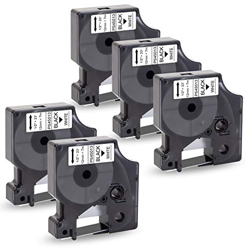Pristar 5x Kompatibel 45013 S0720530 Etikettenband für D1 Schriftband 12mm x 7m Schwarz auf Weiß für LabelManager 160 210D 280 360D 420P 450 400 LabelWriter 450 Duo LabelPoint 100 250 von Pristar
