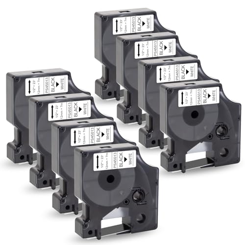 Pristar 8x Etikettenband Kompatibel für Dynmo D1 45013 a45013 Schwarz auf Weiß 12mm x 7m Schriftband Kompatibel für Dynmo LabelManager 160 210D 280 360D 420P 450 400 500TS LabelPoint 100 250 von Pristar