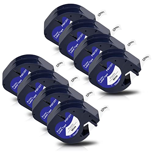 Pristar 8x Etikettenband für Dynmo Kunststoff Schriftband 91221 91201 12mm x 4m Kompatible für Dynmo 200B LT-100H LT-100T LT-110 XR XM 2000 Plus 80, Schwarz auf Weiß von Pristar
