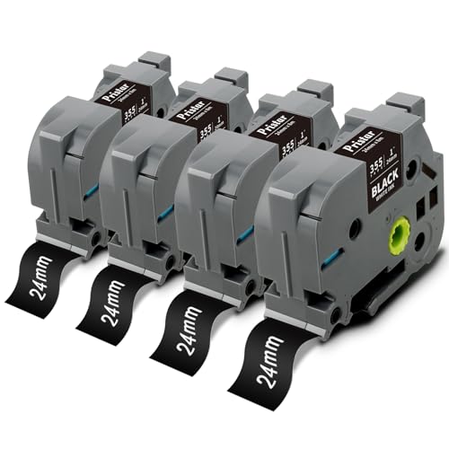 Pristar Kompatible Schriftband Ersatz für Brother TZe-355 TZe355 TZ-355 TZ 24mm für Brother Beschriftungsband PT-P700 2430 D600 D600VP 9700PC P750W P710BT E500VP Weiß auf Schwarz 4 Pack von Pristar