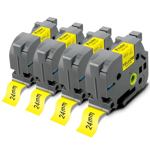 Pristar Kompatible Schriftband Ersatz für Brother TZe-651 TZe651 TZ-651 TZe 24mm für Brother Beschriftungsband PT-P700 2430 D600 D600VP 9700PC P750W P710BT E500VP Schwarz auf Gelb 4 Pack von Pristar