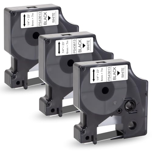 Pristar Kompatible mit D1 Schriftband 6mm x 7m Ersatz für Dynmo 43613 Etikettenband Schwarz auf Weiß, Kompatibel mit Dynmo LabelManager 160 210D 260P 280 360D 420P 500TS 640CB Beschriftungsgerät von Pristar
