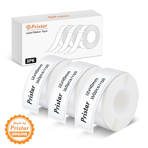 Pristar P15 Labels, 3 Rollen 12 mm * 40 mm Selbstklebendes Thermoband Etiketten, Kompatibel mit P15 Etikettendrucker, Geeignet für Zuhause, Büro, Schule, Lagerorganisation, Weiß, 160 Etiketten/Rolle von Pristar