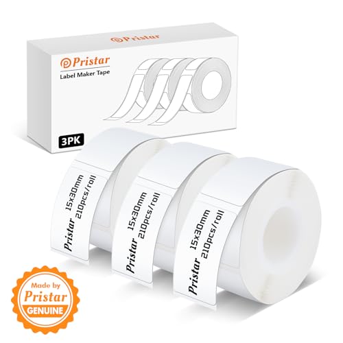 Pristar P15 Labels, 3 Rollen 15 mm * 30 mm Selbstklebendes Thermoband Etiketten, Kompatibel mit P15 Etikettendrucker, Geeignet für Zuhause, Büro, Schule, Lagerorganisation, Weiß, 210 Etiketten/Rolle von Pristar