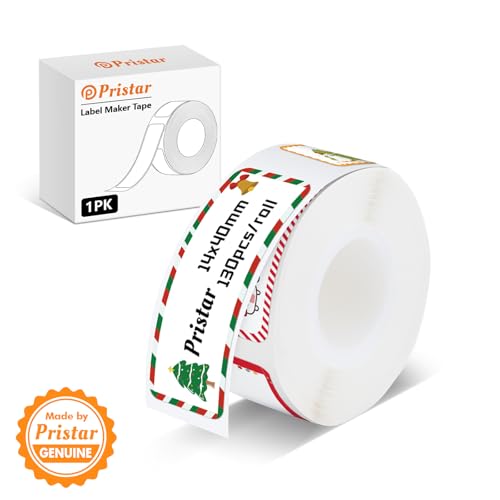 Pristar P15 Weihnachtsetikettenband, 1 Rolle 14 mm x 40 mm, selbstklebendes Thermoetikettenpapier, kompatibel mit P15 Etikettendrucker, Weihnachtsbaum, 130 Etiketten/Rolle, 1 Rolle von Pristar