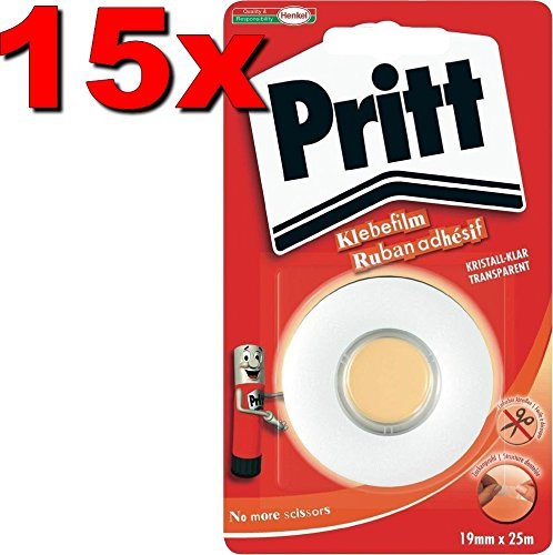 15x 25 Meter x 19 mm Klebefilm / Klebeband (gesamt 325 Meter) "Schluss mit Schere" zum Abreissen (Zackenprofil) kristallklar von Pritt