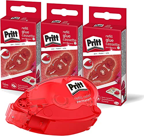 Pritt Kleberoller permanent, Gehäuse recyceltem Plastik, 16m x 8,4mm Premium Klebewaben+ 3 Nachfüller Eco Pack von Pritt