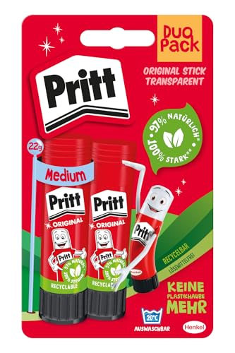Pritt Klebestift, sicherer und kinderfreundlicher Kleber für Kunst und Bastelarbeiten, starker Klebstoff für Schule & Bürobedarf, 2x22g Pritt Stift von Pritt