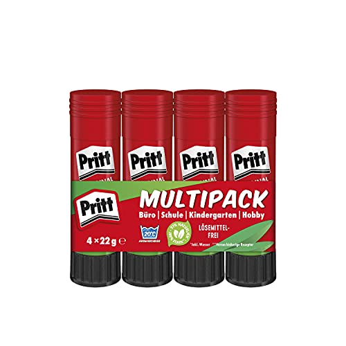 Pritt Klebestift, sicherer und kinderfreundlicher Bastelkleber für Kunst und Bastelarbeiten, starker Kleber für Schule & Bürobedarf, Pritt Stift, 22g (4 Stück) von Pritt