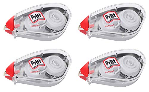 Pritt Korrekturroller Compact Flex, sofort überschreibbar, einfache Anwendung durch flexible Spitze, Bandlänge 10 m, Bandbreite 4,2 mm, Spar-Set mit 4 Rollern, 9H PCK4B4X von Pritt