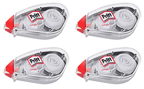 Pritt Korrekturroller Compact Flex, sofort überschreibbar, einfache Anwendung durch flexible Spitze, Bandlänge 10 m, Bandbreite 4,2 mm, Spar-Set mit 4 Rollern, 9H PCK4B4X von Pritt