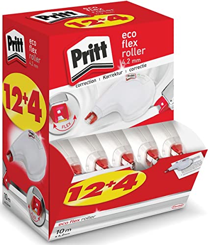 Pritt Korrekturroller ECO Flex Sideway, 12 + 4 Roller im Display, ergonomisches Design für seitliche Anwendung, Breite 4,2mm, Länge 10m, flexible Spitze, 9H PRKEM Pritt Korrekturroller ECO Flex Sideway, 12 + 4 Roller im Display, ergonomisches Design für seitliche Anwendung, Breite 4,2mm, Länge 10m, flexible Spitze, 9H PRKEM von Pritt