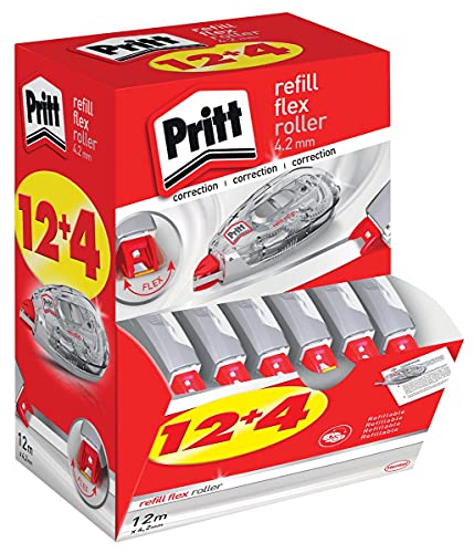 Pritt Korrekturroller Refill Flex Roller Midway, 12 + 4 Roller im Display, einfach nachfüllbar, einziehbare flexible Spitze, Push & Pull Funktion, Breite 4,2mm, Länge 12m, 9H PRR4M von Pritt