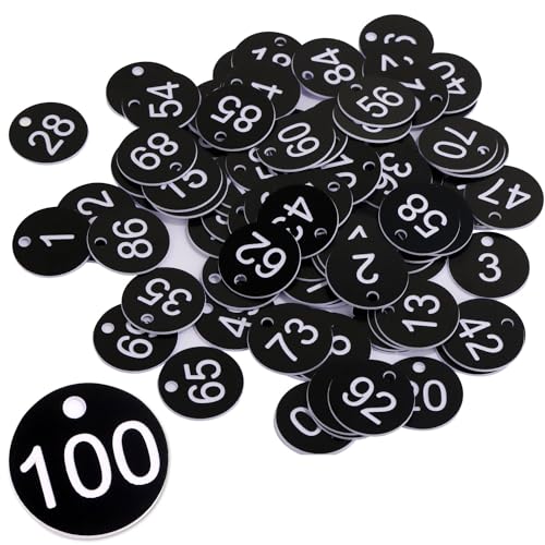 Prampe 100 Stück Nummernschilder aus Kunststoff 1-100, Gravierte Nummernschilder Ø3.5cm, Runde Nummernschilder mit Loch, Schwarze Nummerierte Marken für Organisieren und Sortieren Prampe 100 Stück Nummernschilder aus Kunststoff 1-100, Gravierte Nummernschilder Ø3.5cm, Runde Nummernschilder mit Loch, Schwarze Nummerierte Marken für Organisieren und Sortieren von Prmape