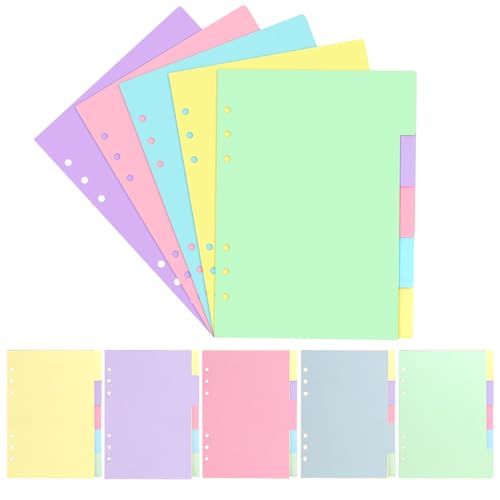 Prmape 25 Blätter/5 Sätze Trennblätter A5 6 Loch, 5 Farben Ordner Register Pastell Papier, Ringbuch Register Planer, Ringordner A5 Trennblätter für Loseblatt Notizbuch, Personal Organizer Prmape 25 Blätter/5 Sätze Trennblätter A5 6 Loch, 5 Farben Ordner Register Pastell Papier, Ringbuch Register Planer, Ringordner A5 Trennblätter für Loseblatt Notizbuch, Personal Organizer von Prmape