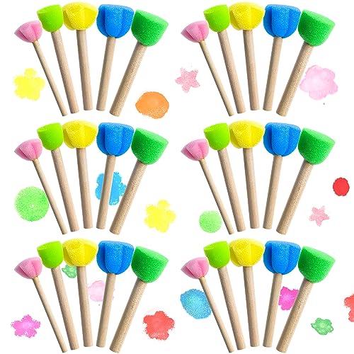 Prmape 30 Stück Schwamm Malen Set Kinder, Schwammpinsel Malschwämme 5 Größen Kinder Früherziehung Zeichnung Werkzeuge für Malerei Handwerk Keramik DIY von Prmape