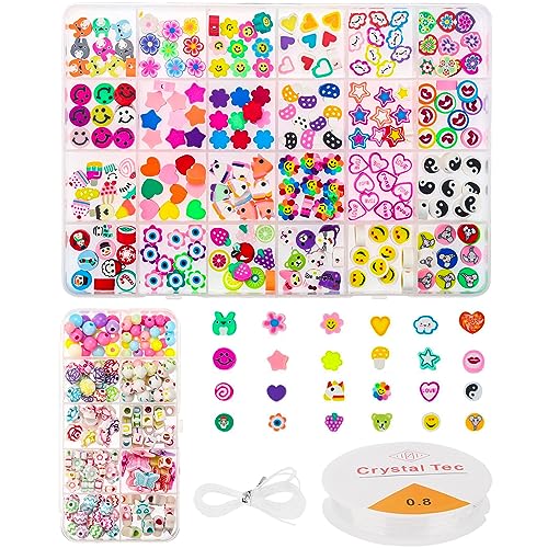 Prmape 400 Stück Perlen für Armbänder, Perlen Zum Auffädeln mit 1 Rollen Elastischen Schnur Schnür, Bunte Armbänder Selber Machen, Polymer Clay Perlen Set für DIY Armband Schmuckherstellung Prmape 400 Stück Perlen für Armbänder, Perlen Zum Auffädeln mit 1 Rollen Elastischen Schnur Schnür, Bunte Armbänder Selber Machen, Polymer Clay Perlen Set für DIY Armband Schmuckherstellung von Prmape