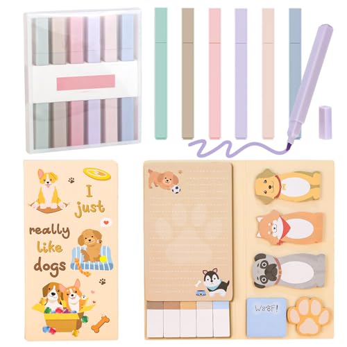 Prmape 550 Stück Welpe Transparente Haftnotizen Sticky Notes mit 6pcs Textmarker Pastell Aesthetic, Kätzchen Selbstklebende Haftnotizzettel für Büro Zuhause Schule Sitzung von Prmape