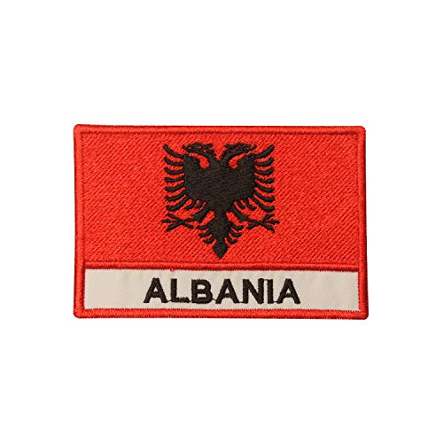Albanien Nationalflagge mit Namen, bestickt, zum Aufbügeln oder Aufnähen, Abzeichen für Kleidung etc. 9 x 6 cm von Homry