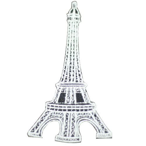 Aufnäher / Bügelbild, Motiv Eiffelturm, bestickt, für Kleidung etc., 10 x 5,5 cm, Weiß von Pro Armour