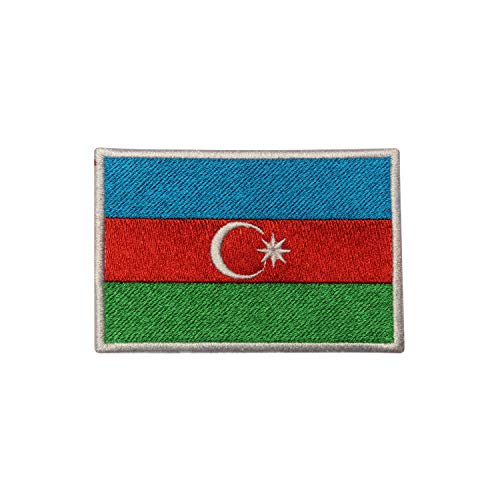 Aufnäher / Bügelbild mit Aserbaidschanischer Nationalflagge, bestickt, zum Aufnähen oder Aufbügeln, 9 x 6 cm von Pro Armour