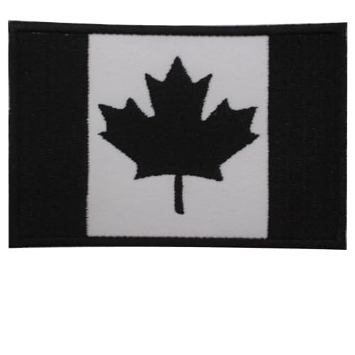 Aufnäher / Bügelbild mit Kanada-Flagge, bestickt, für Kleidung etc., 9 x 6 cm, Schwarz von Pro Armour