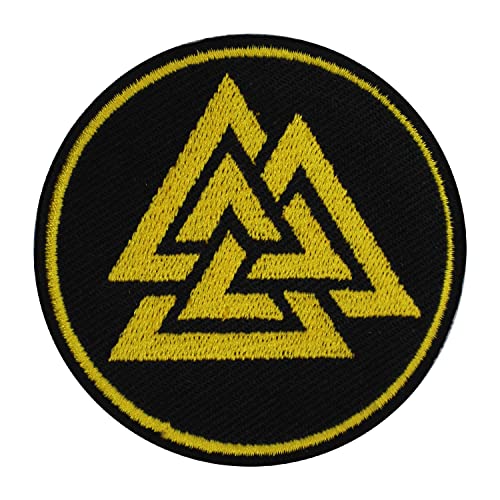 Valknut Wikinger-Dreiecke, gelb, rund, bestickt, zum Aufnähen oder Aufbügeln, 7 cm Valknut Wikinger-Dreiecke, gelb, rund, bestickt, zum Aufnähen oder Aufbügeln, 7 cm von Pro Armour