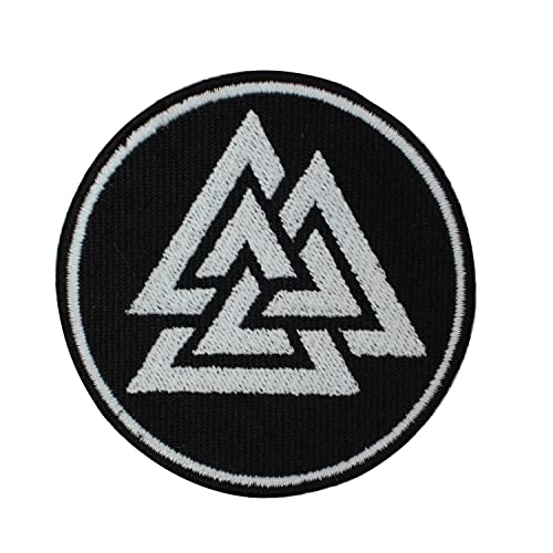 Valknut Wikinger-Dreiecke, schwarz, rund, bestickt, zum Aufnähen oder Aufbügeln, 7 cm von Pro Armour