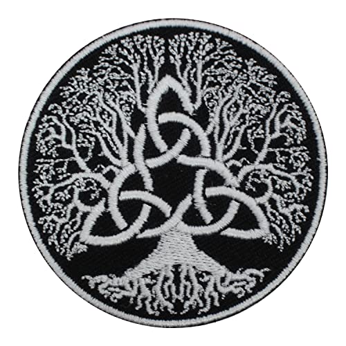 Wikinger Baum des Lebens Dreifaltigkeitsknoten, schwarz bestickt, zum Aufnähen oder Aufbügeln, für Kleidung etc. 7 cm von Pro Armour