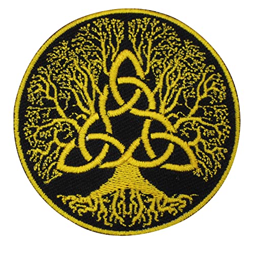 Wikinger Baum des Lebens Dreifaltigkeitsknoten gelb bestickt zum Aufbügeln oder Aufnähen auf Kleidung etc. 7 cm von Pro Armour