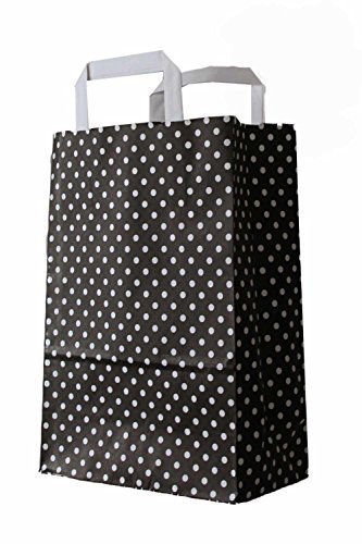 250 farbige Papiertragetaschen Papiertaschen Tüten Papiertüten Tragetaschen Shopper schwarz-weiß gepunktet 22 + 11 x 31 cm 90 g/qm von Pro DP Verpackungen