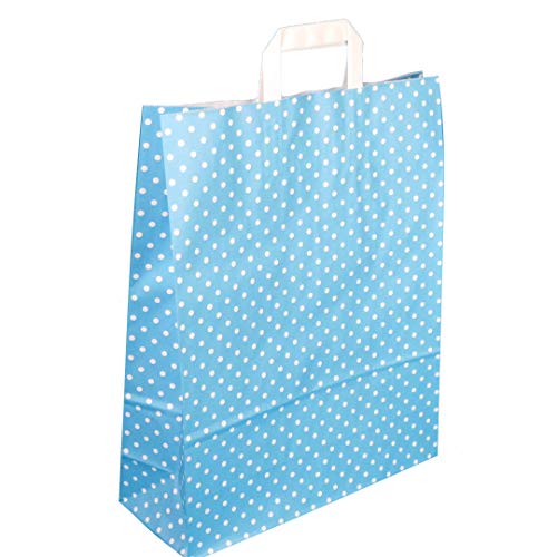 250 Papiertragetaschen 18+8x22cm Papiertüten Einkaufstüten Papier blau hellblau mit weißen Punkten, Motiv Punkte Pünktchen Polka Dots von Pro DP