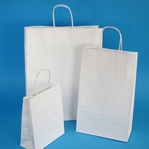 250 Papiertragetaschen 32+12x41cm mit Kordel weiß Papiertüten Einkaufstüten Tragetaschen 90/m² Papier von Pro DP
