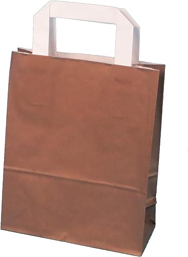 250 Papiertragetaschen Geschenktüten Papiertüten braun bzw. weiß mit Vollflächendruck Schokobraun Schokolade Flachhenkel 70g/m² (22+11x28cm) - Inkl. Lizensierung gem. VerpG in D von Pro DP