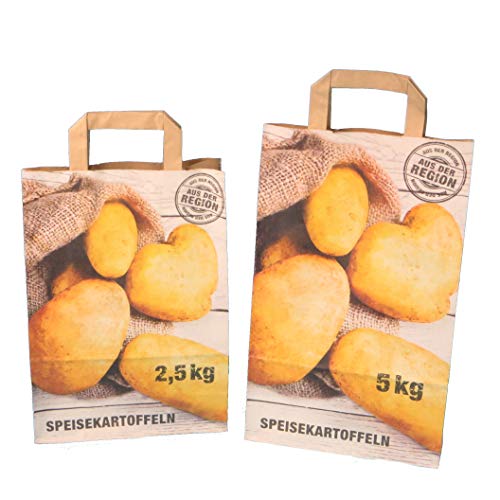 250 Papiertragetaschen Kartoffeltragetaschen Papiertüten für Kartoffeln KRAFT 90g/m² Aufdruck "Speisekartoffeln" 22+10x31cm 2,5kg - Inkl. Verpackungslizenz in D von Pro DP