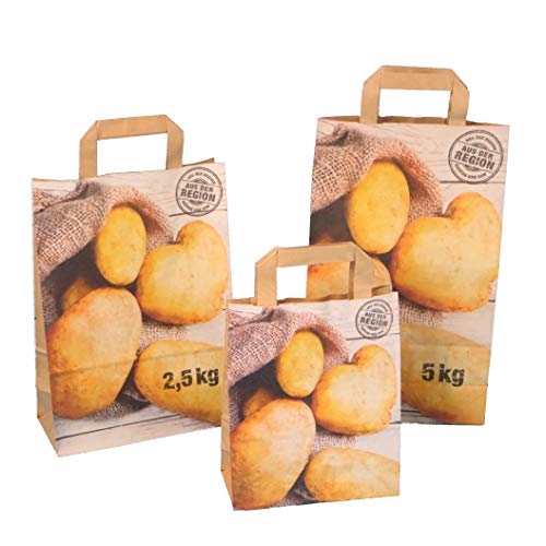 250 Papiertragetaschen Kartoffeltragetaschen Papiertüten für Kartoffeln verschiedene Größen zur Auswahl - Inkl. Verpackungslizenz in D (22+10x31cm 2,5kg) von Pro DP