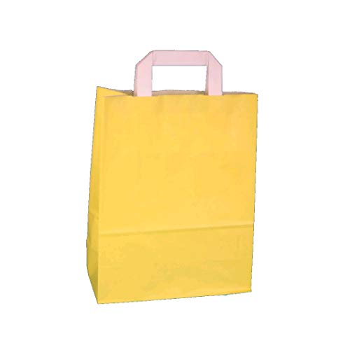 250 Papiertragetaschen Papiertüten Einkaufstüten Tragetaschen Papier 70-80g/m² mit Papier Flachhenkel Gelb Sonnengelb 3 verschiedne Größen zur Auswahl (18+8x22cm) von Pro DP